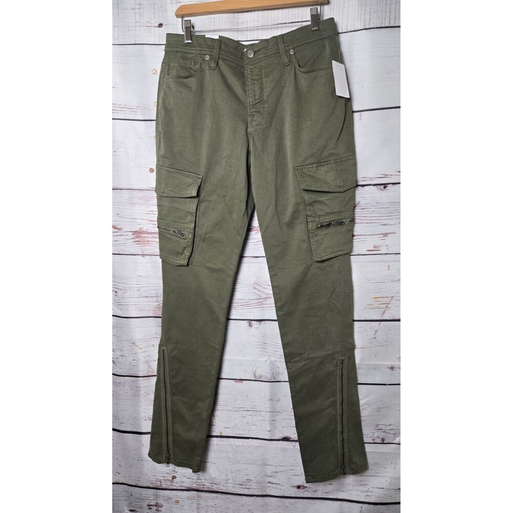 Good American Womens Cargo Pants Size 8  Olive Green Utility Pockets Zip Ankle